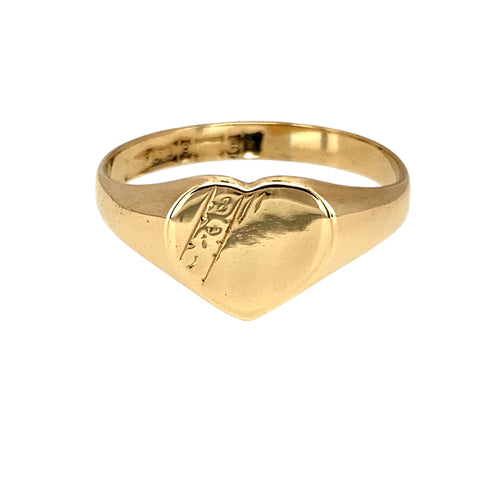 9ct Gold Patterned Heart Signet Ring