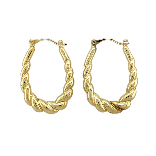 9ct Gold Patterned Oval Creole Earrings