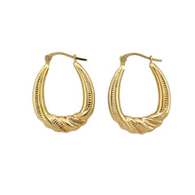 Load image into Gallery viewer, 9ct Gold Patterned Twist Oval Creole Earrings
