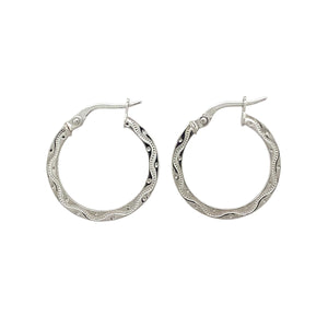 9ct White Gold Patterned Hoop Creole Earrings