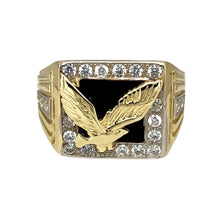 Load image into Gallery viewer, 9ct Gold Onyx &amp; Cubic Zirconia Set Eagle Signet Ring
