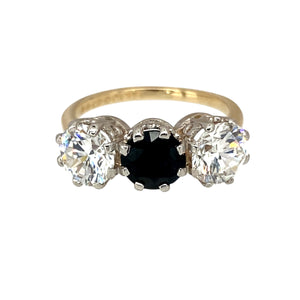 9ct Gold Sapphire & Cubic Zirconia Set Trilogy Ring