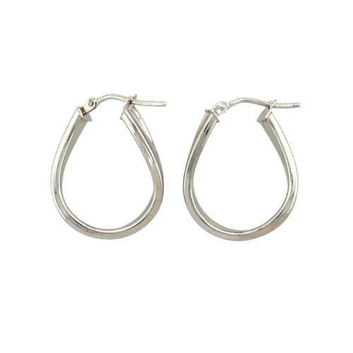 9ct White Gold Oval Wave Creole Earrings