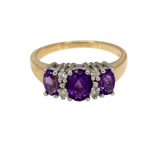 9ct Gold Diamond & Amethyst Set Ring