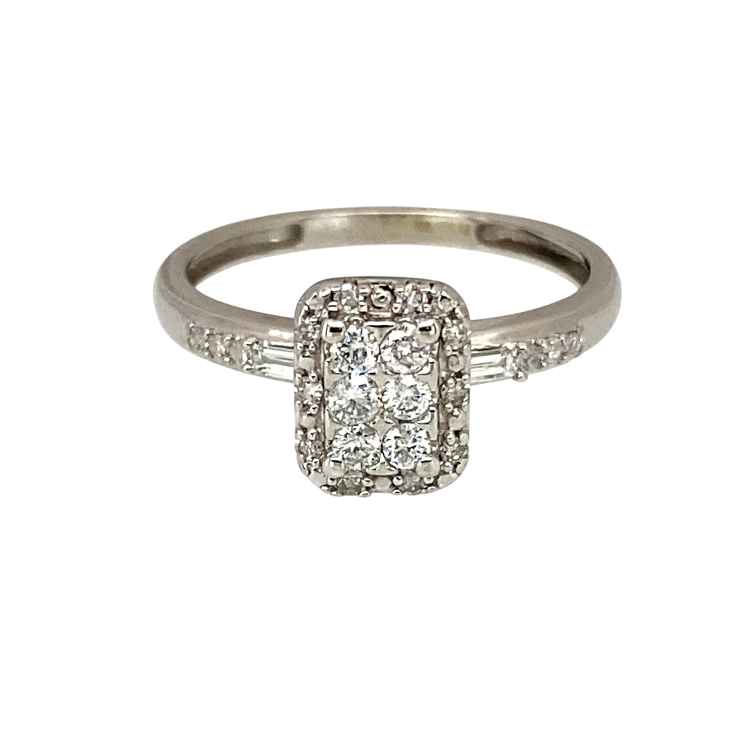 9ct White Gold & Diamond Set Cluster Ring