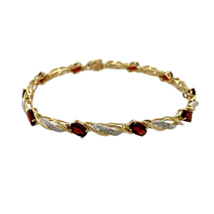 9ct Gold Diamond & Garnet Set 7.5" Bracelet