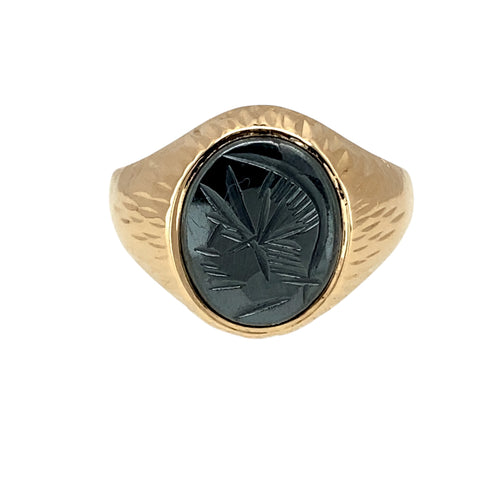 9ct Gold & Hematite Centurion Set Oval Pinky Ring