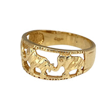 Load image into Gallery viewer, Preowned 9ct Yellow Gold Elephant Band Ring in size O with the weight 3.70 grams. The front of the band is 9mm high
