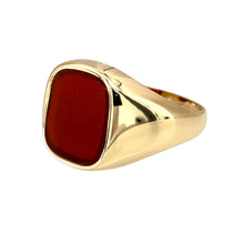 Load image into Gallery viewer, Preowned 9ct Yellow Gold &amp; Carnelian Set Signet Ring in size Q with the weight 4.90 grams. The carnelian stone is 10mm by 12mm
