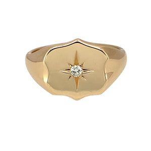 9ct Gold & Diamond Set Shield Signet Ring