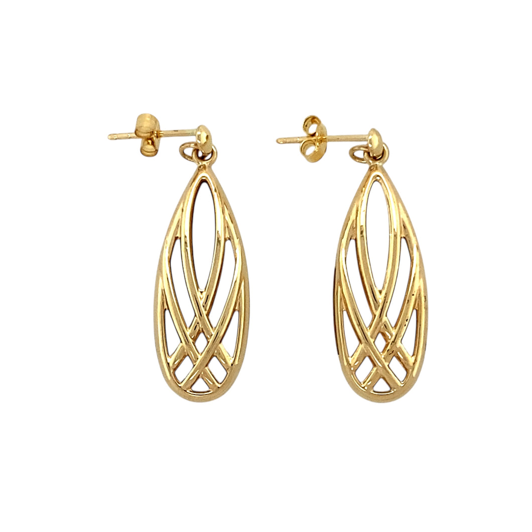 9ct Gold Open Weave Dropper Earrings