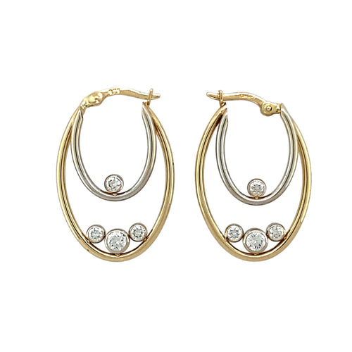 9ct Gold & Cubic Zirconia Set Double Hoop Creole Earrings