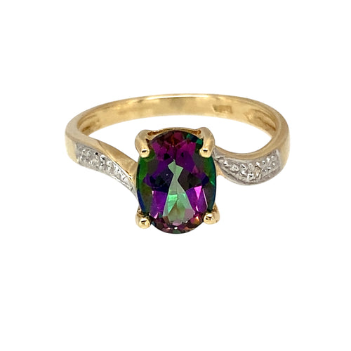 9ct Gold Diamond & Mystic Topaz Set Ring