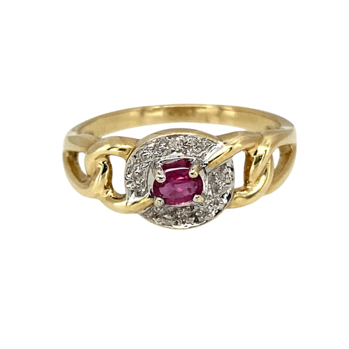 9ct Gold Diamond & Ruby Halo Open Link Ring