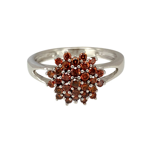 9ct White Gold & Cognac Coloured Diamond Set Cluster Ring