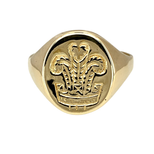 9ct Gold Welsh Three Feathers Oval Signet Ring