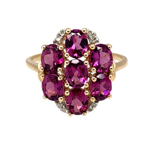 9ct Gold Diamond & Pink Tourmaline Set Cluster Ring