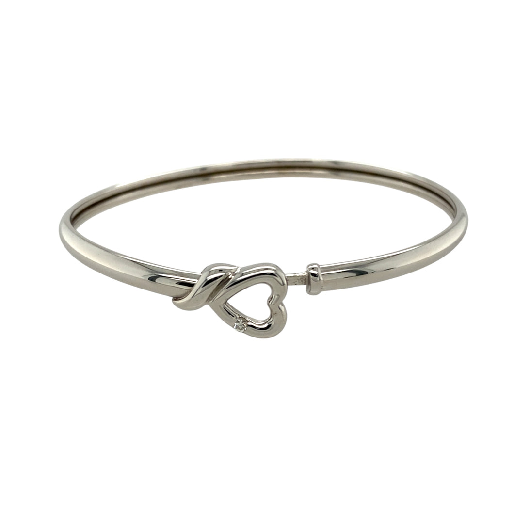 9ct White Gold & Diamond Set Open Heart Bangle