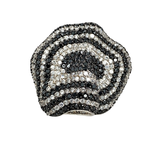 925 Silver & Black and White Cubic Zirconia Set Dress Ring