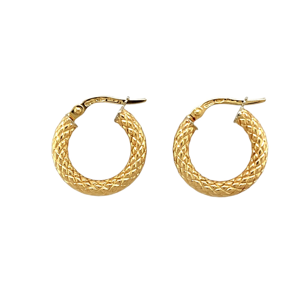 9ct Gold Patterned Hoop Creole Earrings