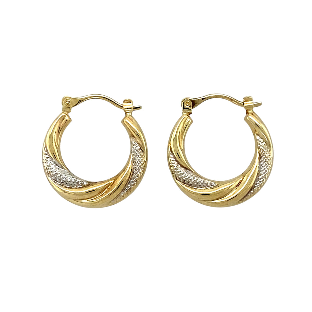 9ct Gold Patterned Twist Hoop Creole Earrings