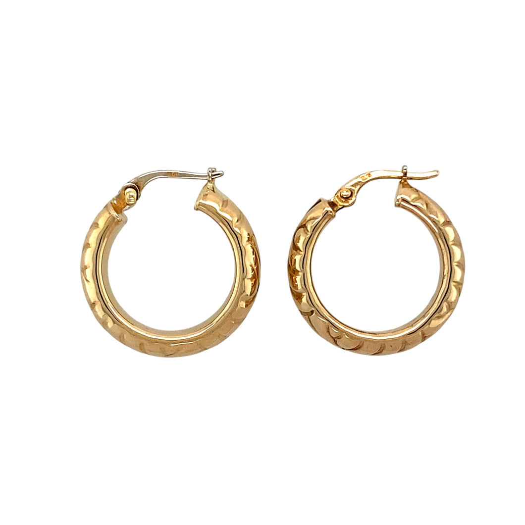 9ct Gold Patterned Hoop Creole Earrings