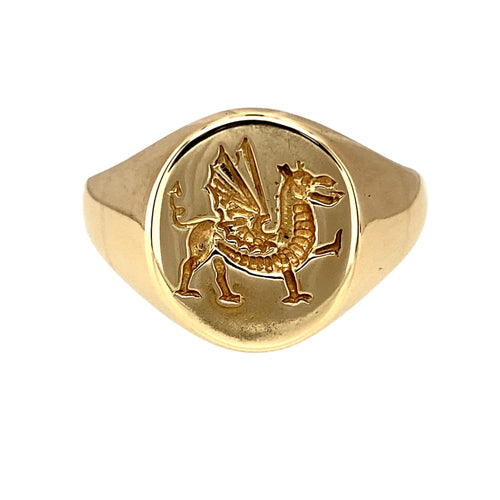 9ct Gold Welsh Dragon Oval Signet Ring