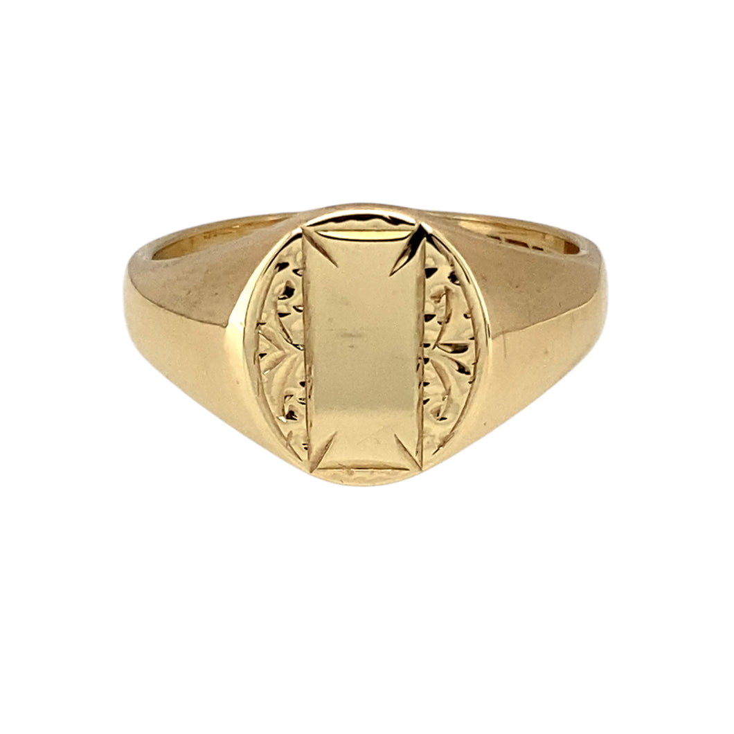 9ct Gold Patterned Oval Signet Ring