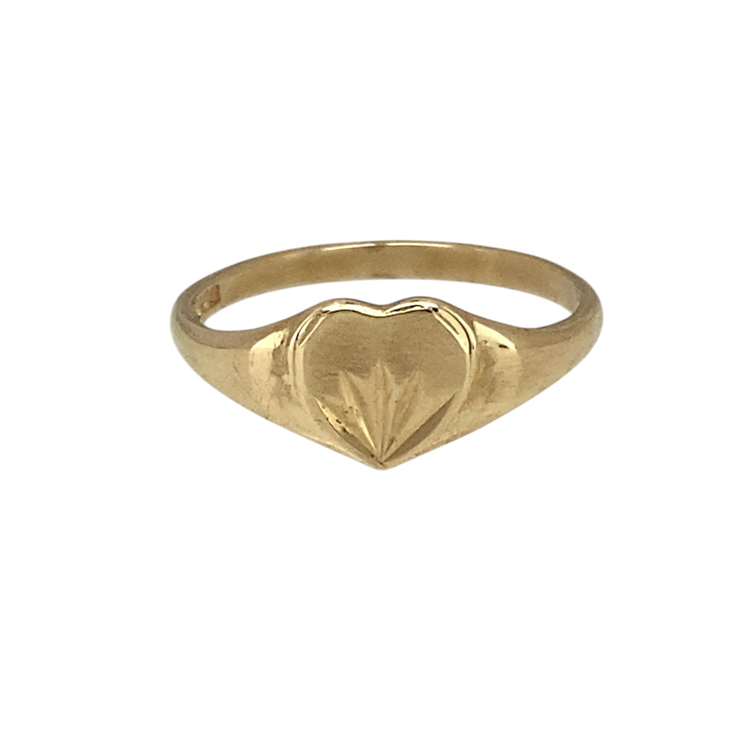 9ct Gold Children's Patterned Heart Signet Ring