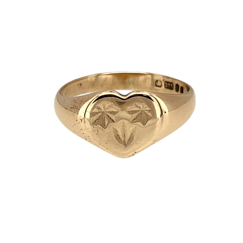 9ct Gold Patterned Heart Signet Ring