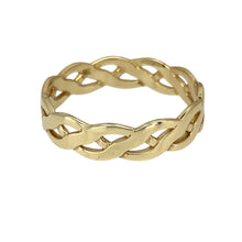 Load image into Gallery viewer, Add a touch of heritage and elegance to your jewellery collection with this pre-owned 9ct yellow gold Celtic open link band ring, featuring:

Design: A beautifully detailed Celtic open link pattern, symbolising eternity and connection.
Material: 9-carat yellow gold, offering a warm and timeless appeal.
Size &amp; Weight: Designed in size P, with a well-balanced weight of 2.10 grams for a comfortable fit.
Band Width: Measures 5mm wide, making it a bold yet refined piece.
A meaningful and stylish accessory
