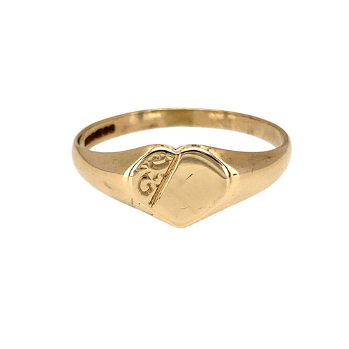 9ct Gold Patterned Heart Signet Ring