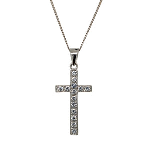 9ct White Gold & Cubic Zirconia Set Cross 22" Necklace