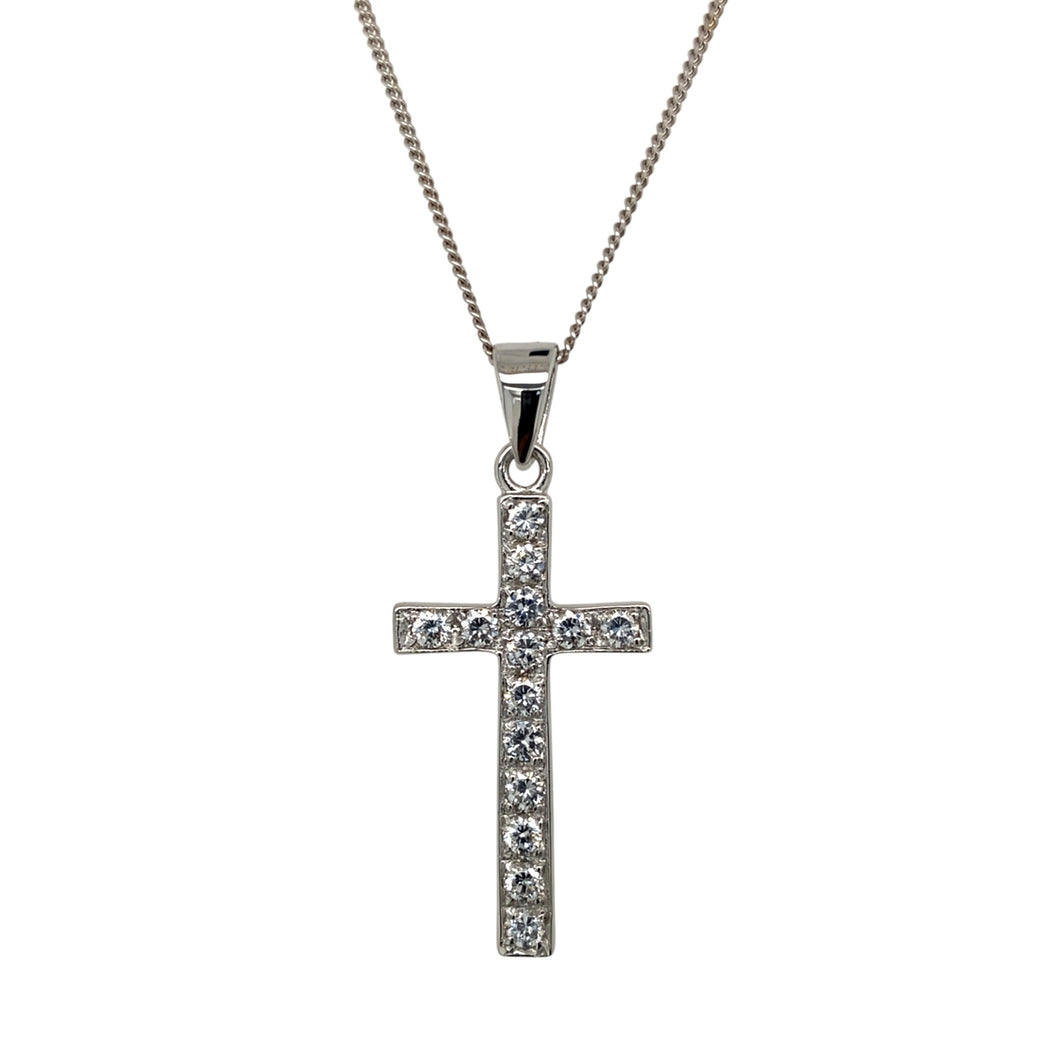 9ct White Gold & Cubic Zirconia Set Cross 22