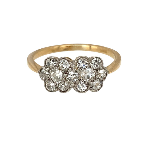 18ct Gold & Diamond Set Double Flower Set Edwardian Style Ring