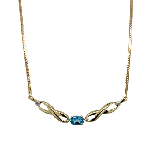 9ct Gold Diamond & Blue Topaz Set Necklace