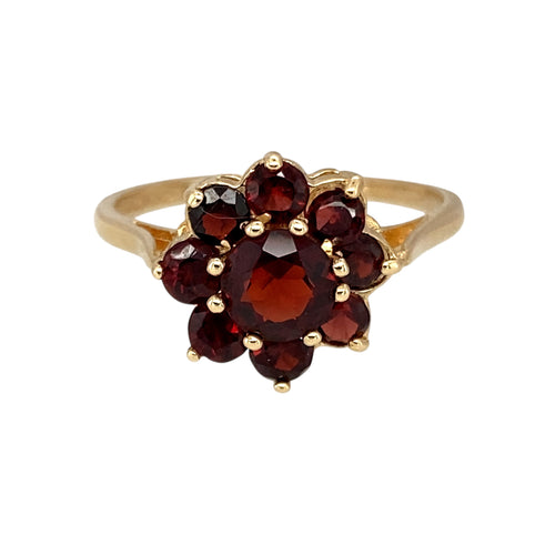 9ct Gold & Garnet Set Flower Cluster Ring