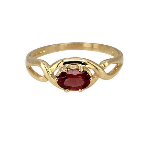 9ct Gold & Red Stone Set Open Weave Ring