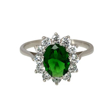 Load image into Gallery viewer, 9ct White Gold Green Stone &amp; Cubic Zirconia Set Cluster Ring
