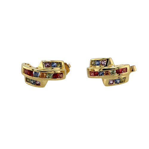 9ct Gold & Gemstone Set Three Strand Stud Earrings