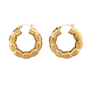 9ct Gold Patterned Hoop Bubble Creole Earrings