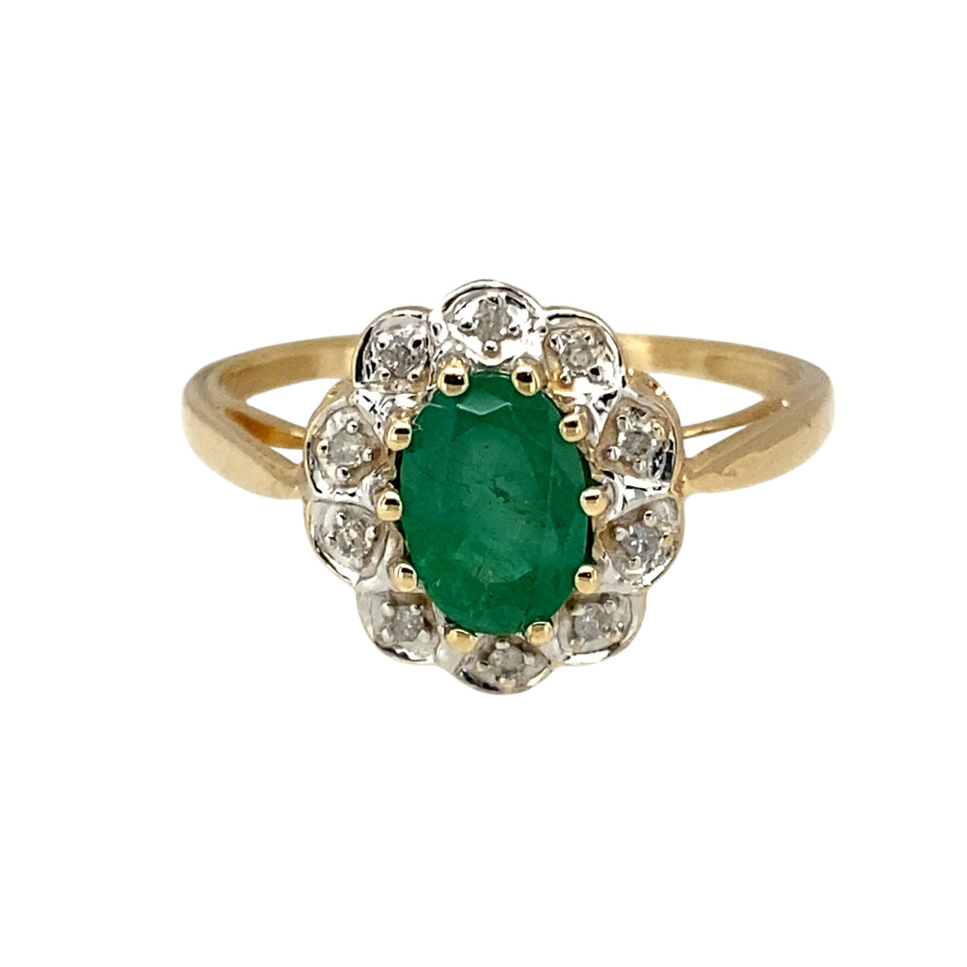 9ct Gold Diamond & Emerald Set Cluster Ring