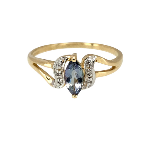 9ct Gold Diamond & Blue Topaz Set Swirl Split Band Ring