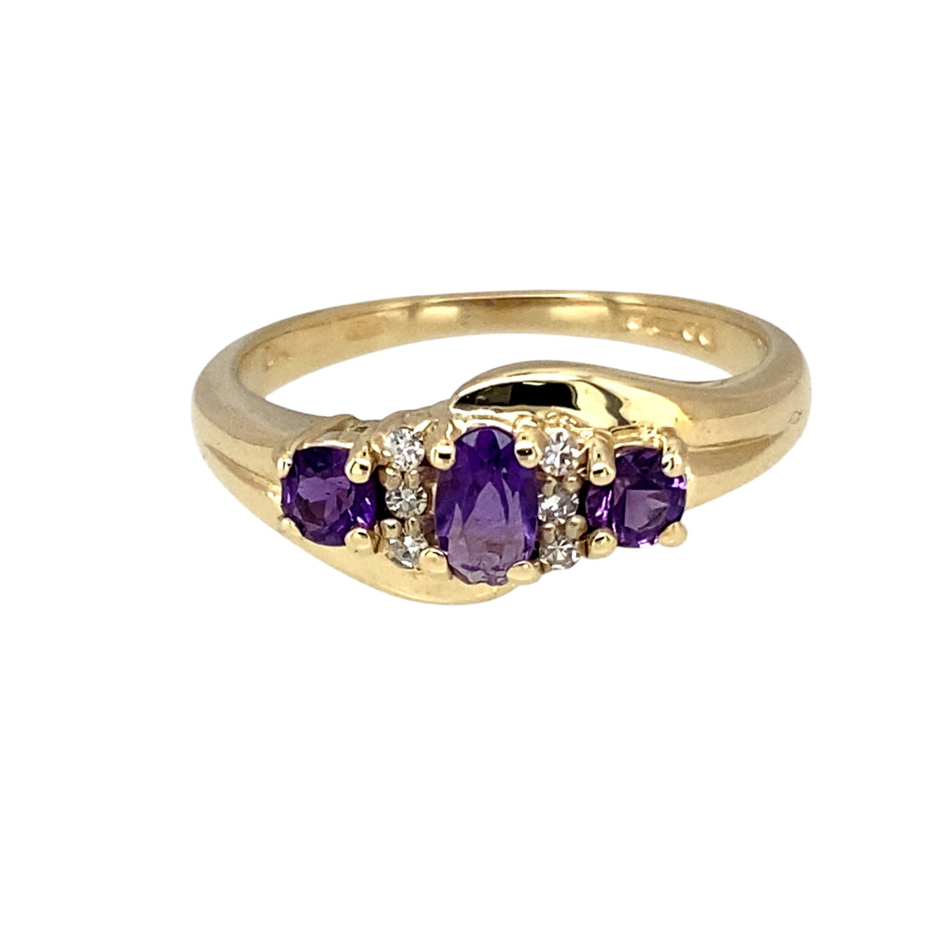 9ct Gold Diamond & Amethyst Set Twist Ring