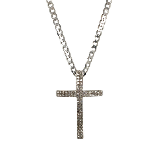 9ct White Gold & Diamond Set Cross 18