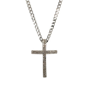 9ct White Gold & Diamond Set Cross 18" Necklace