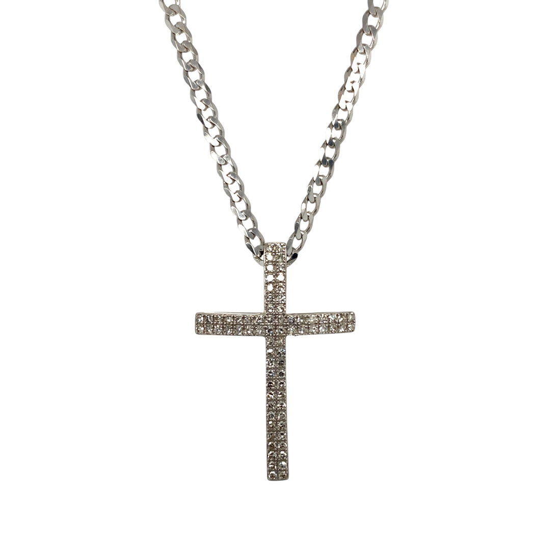 9ct White Gold & Diamond Set Cross 18