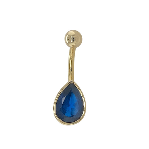 9ct Gold & Blue Stone Teardrop Set Belly Bar