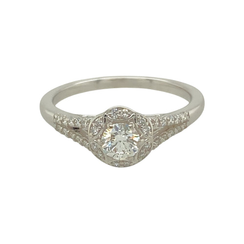 9ct White Gold & Diamond Set Halo Solitaire Ring