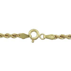 Add texture and shine to your jewellery collection with this pre-owned 9ct yellow gold rope chain, featuring:

Design: A classic rope link style with a twisted, diamond-cut finish that catches the light beautifully for added brilliance.
Material: 9-carat yellow gold, offering a rich, polished look with enduring appeal.
Length & Fit: Measures 18 inches—ideal for wearing on its own or pairing with a pendant for versatile styling.
Dimensions: Approximate link width of 3mm